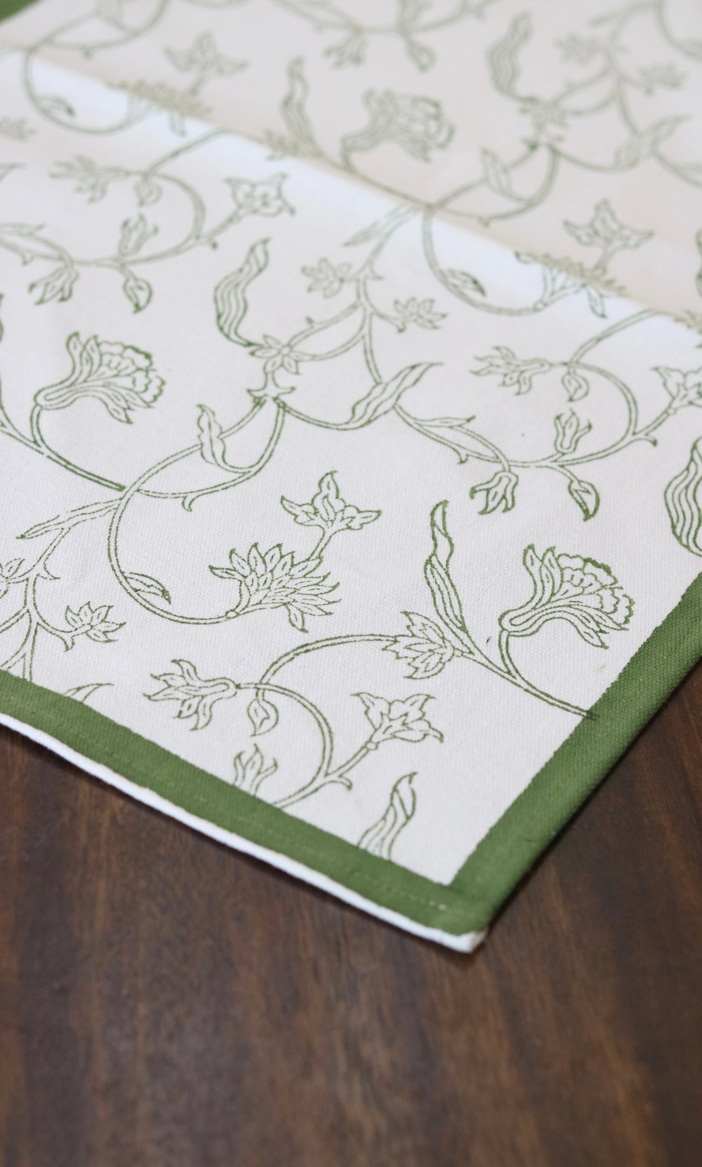 Floral Vine Cotton Placemats | Olive Green