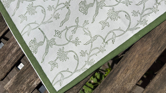 Olive green floral print placemats for home and garden