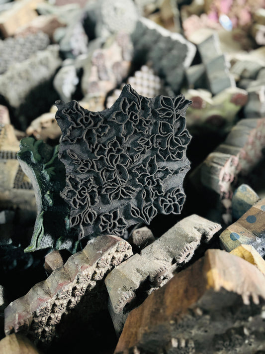 Hand carved wooden block used for printing textiles; used here by home decor brand in Toronto- 15 Arras