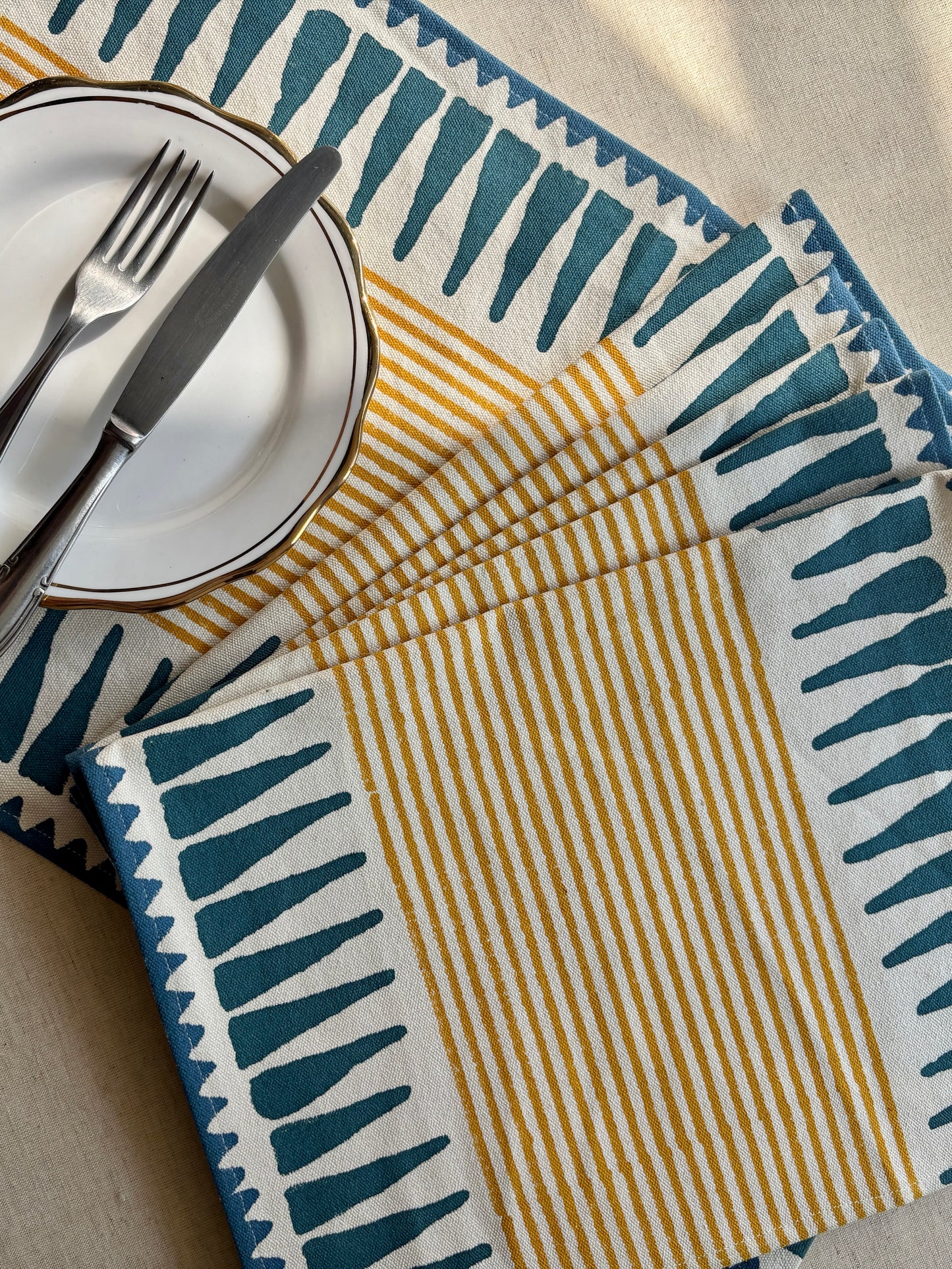 Striped Cotton Placemats | Mustard and Teal