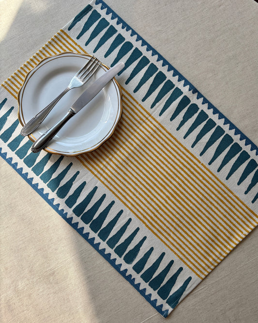 Striped Cotton Placemats | Mustard and Teal