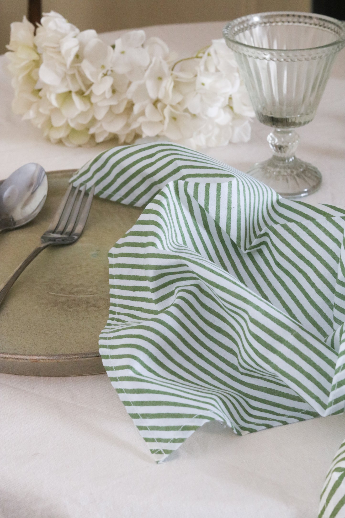 Cotton Striped Napkins | Green & White
