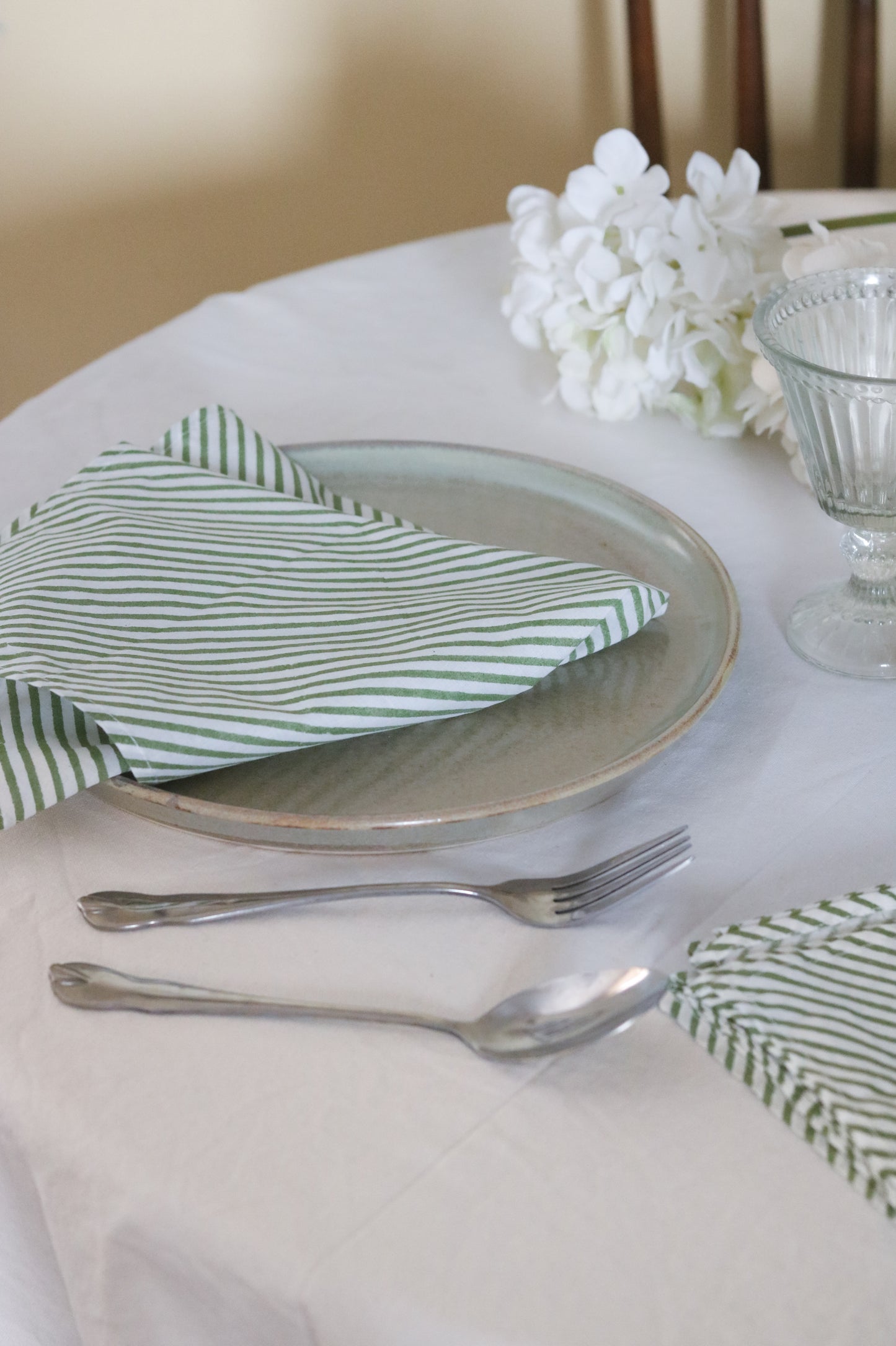 Cotton Striped Napkins | Green & White
