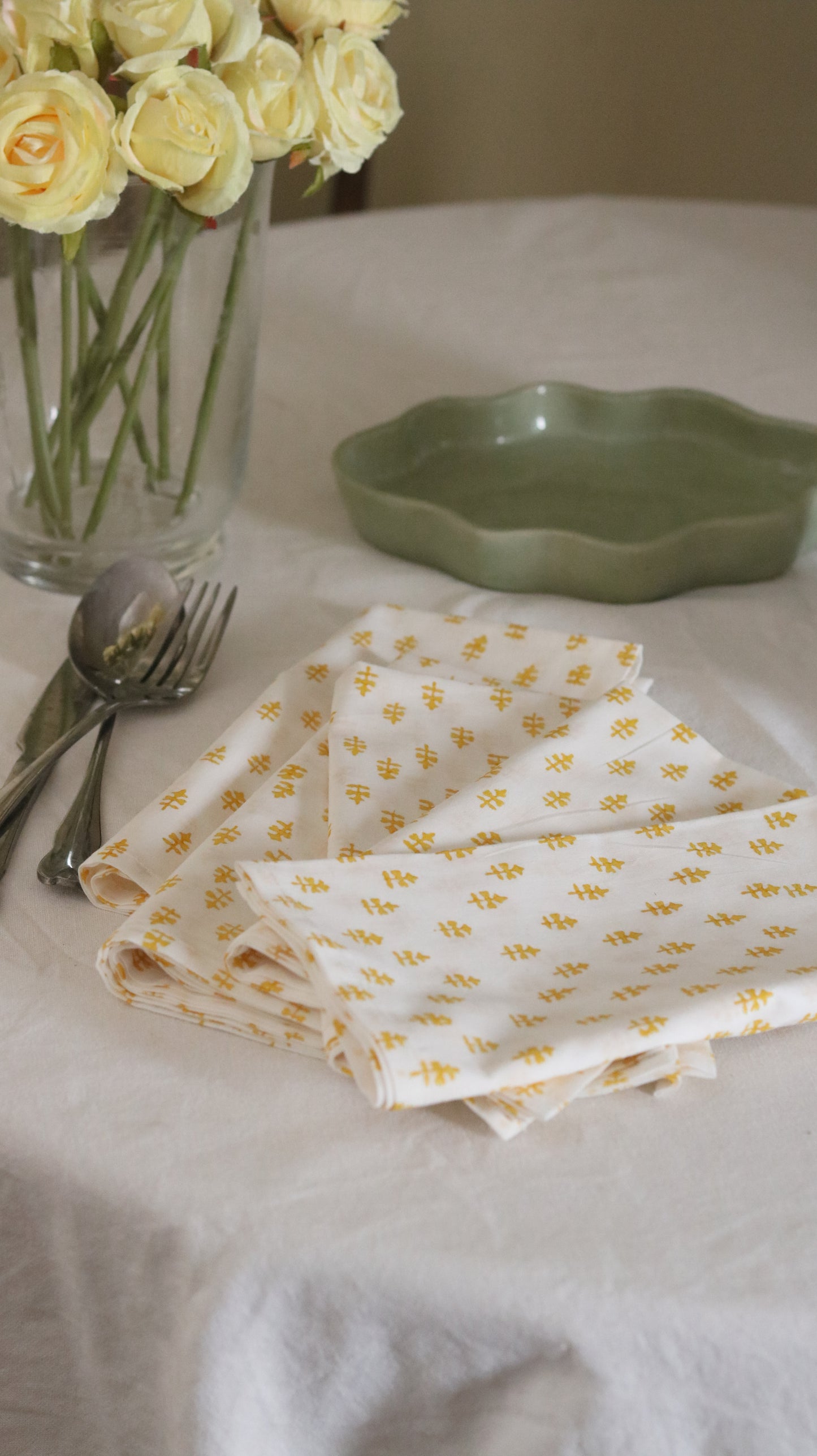 Mini Floral Cotton Napkins | Mustard and Cream
