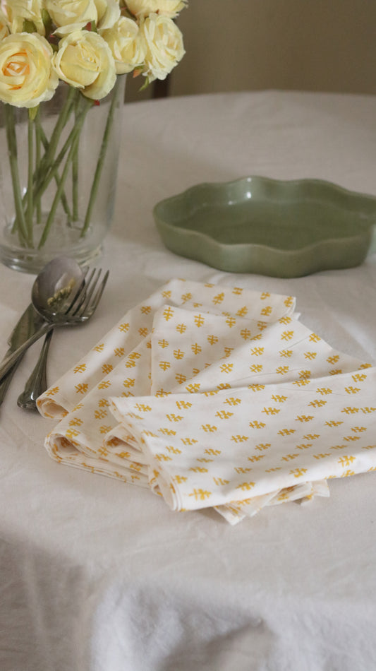 Mini Floral Cotton Napkins | Mustard and Cream
