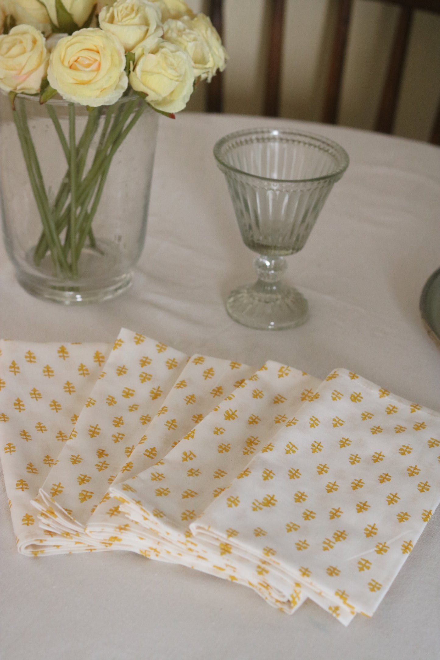 Mini Floral Cotton Napkins | Mustard and Cream