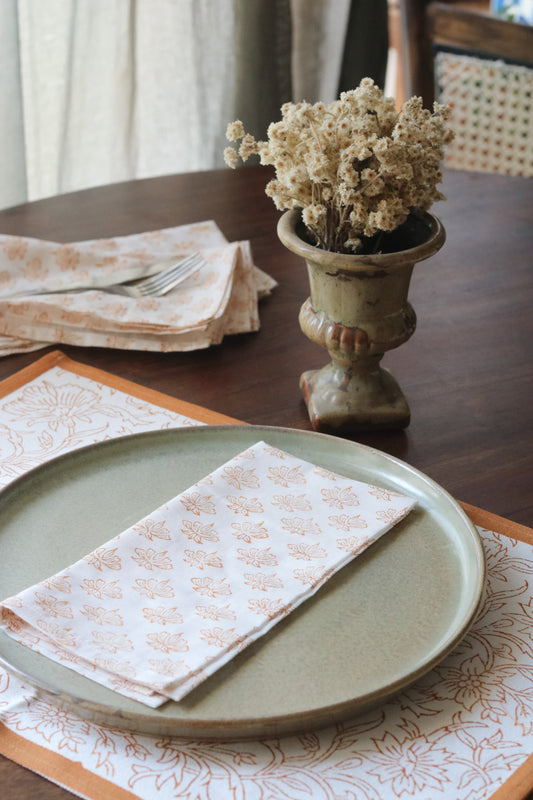 Floral Sprig Napkins| Terracotta and Cream