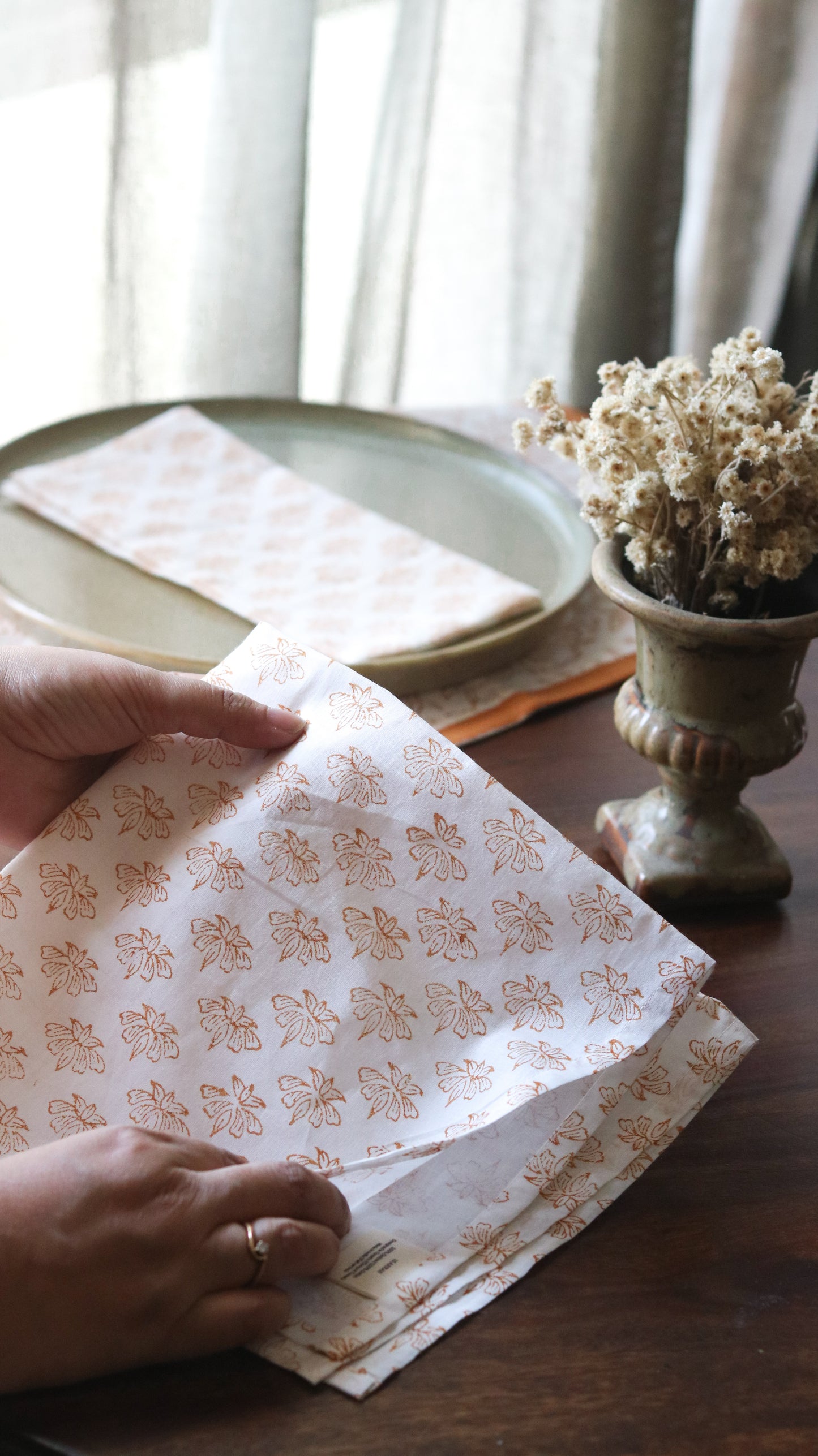 Floral Sprig Napkins| Terracotta and Cream