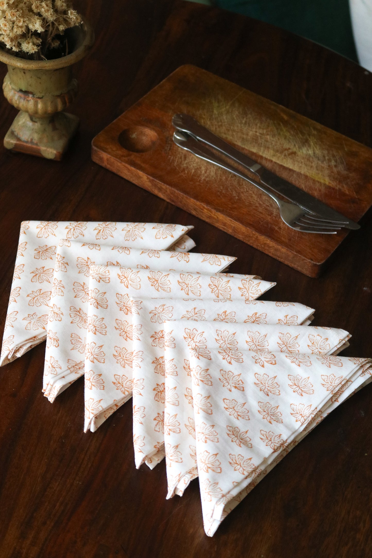 Floral Sprig Napkins| Terracotta and Cream