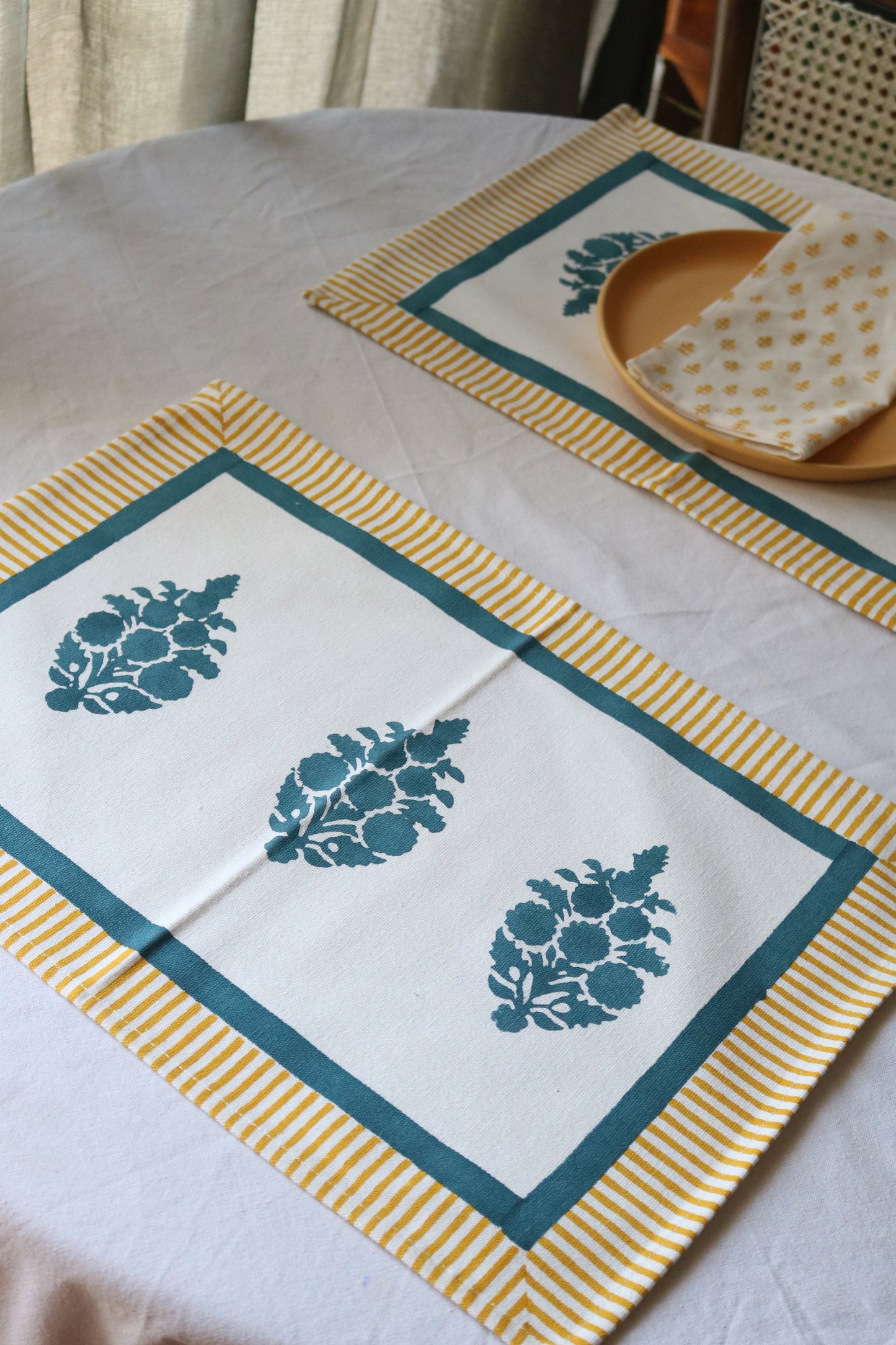 Floral Bouquet Placemats | Mustard and Teal