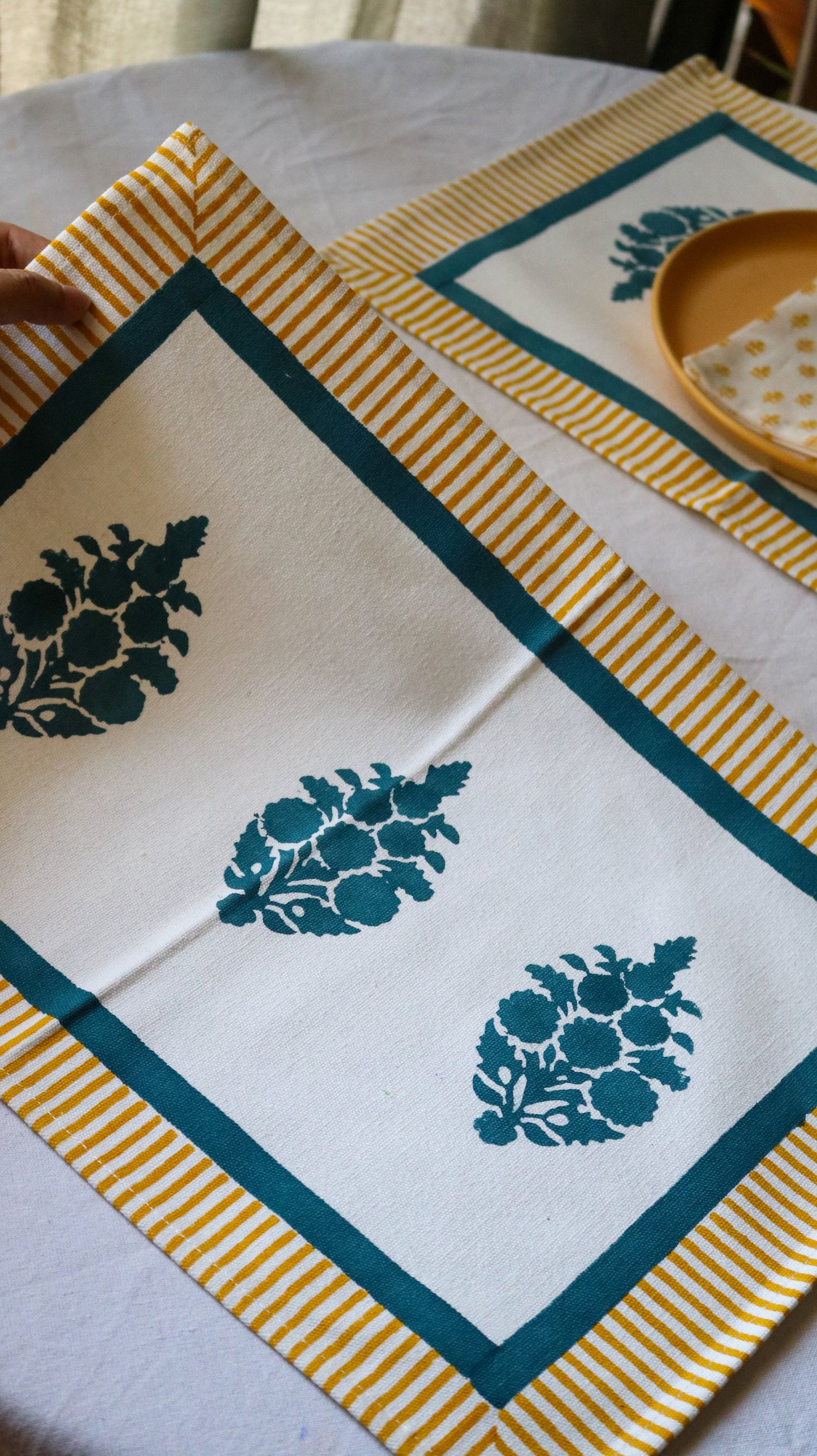 Floral Bouquet Placemats | Mustard and Teal