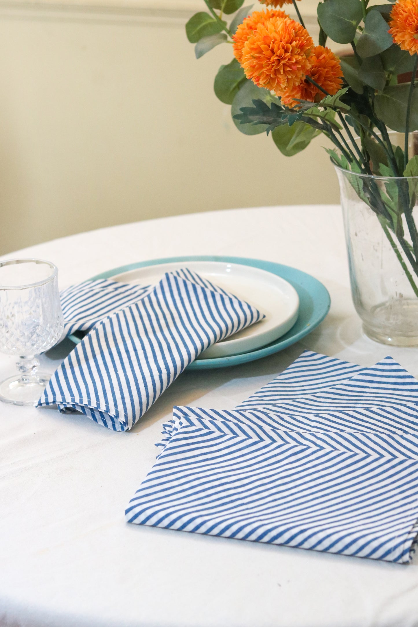 Cotton Striped Napkins | Blue & White