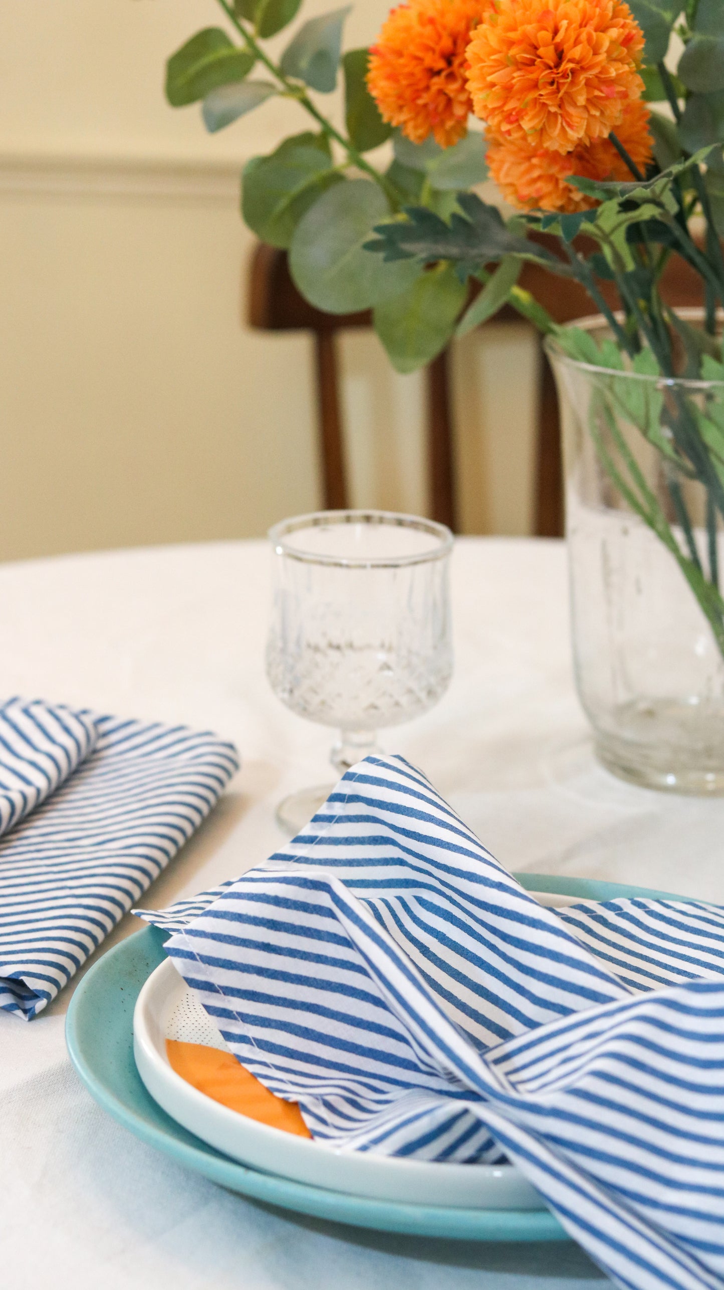 Cotton Striped Napkins | Blue & White