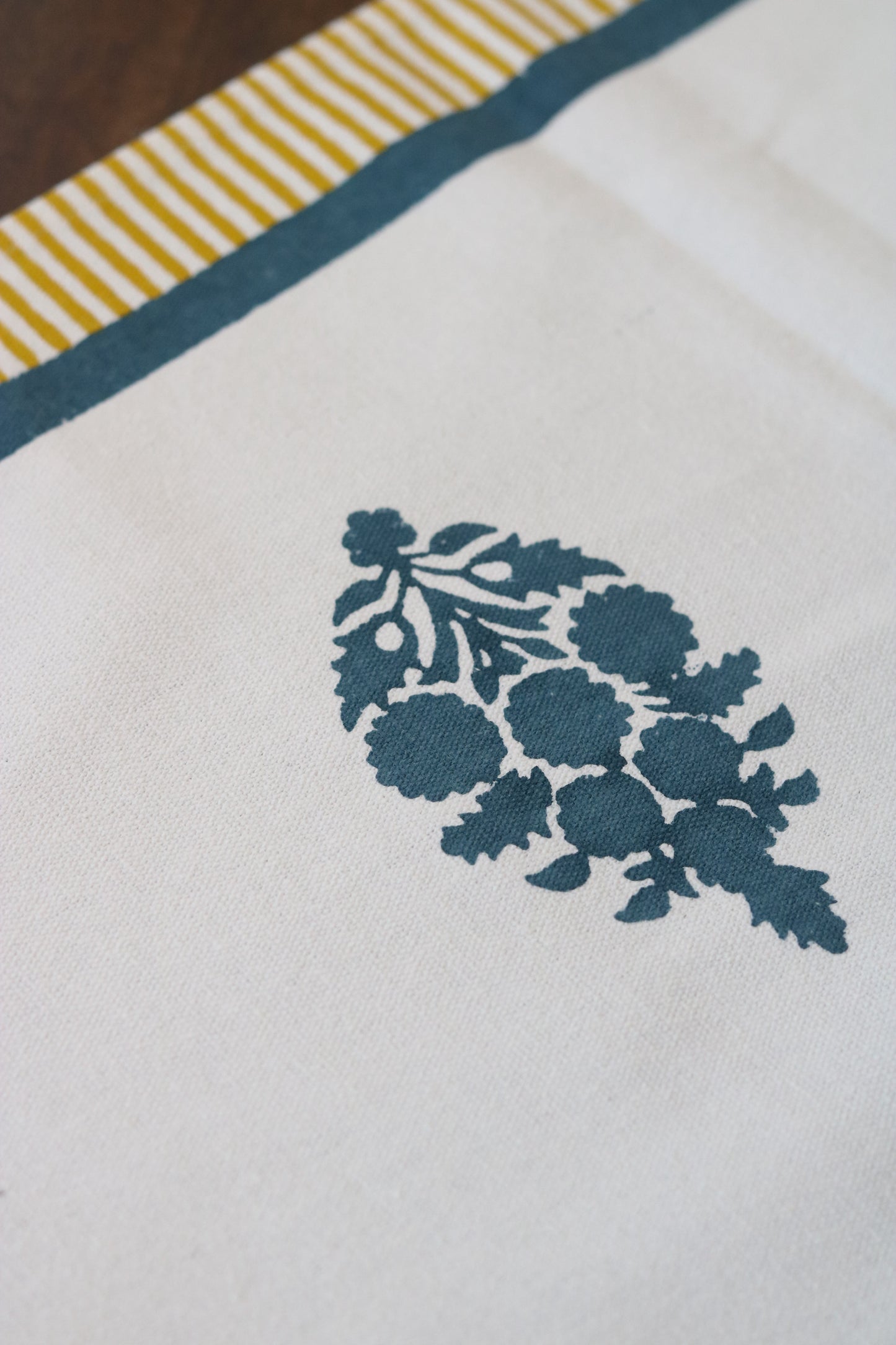 Hand-Block Printed Floral Table Runner | Blue & Mustard