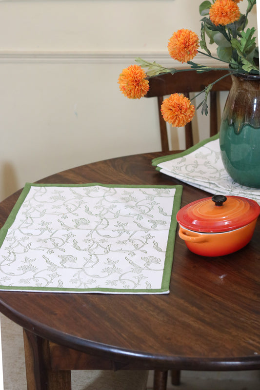 Floral Vine Cotton Placemats | Olive Green