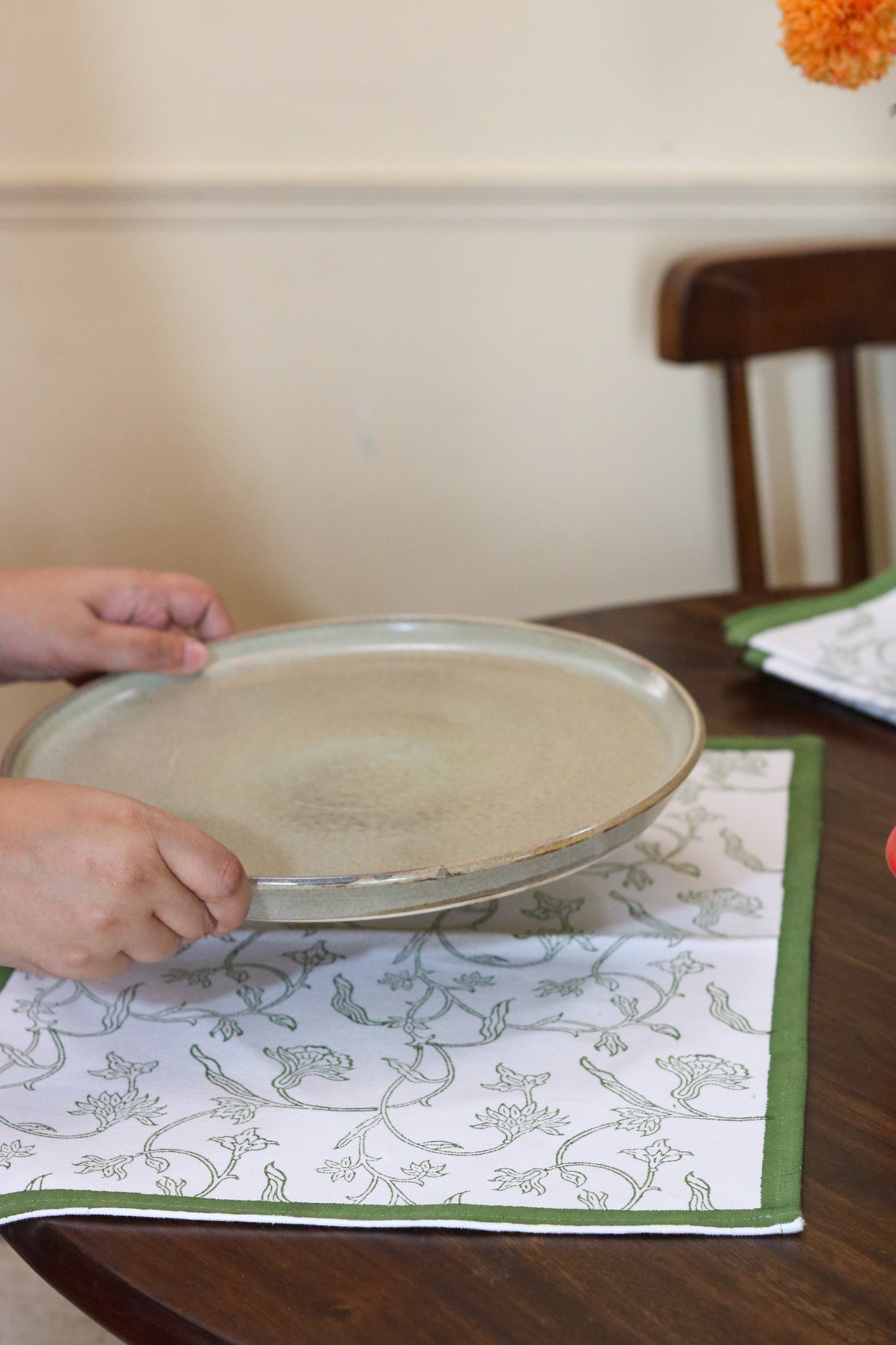 Floral Vine Cotton Placemats | Olive Green